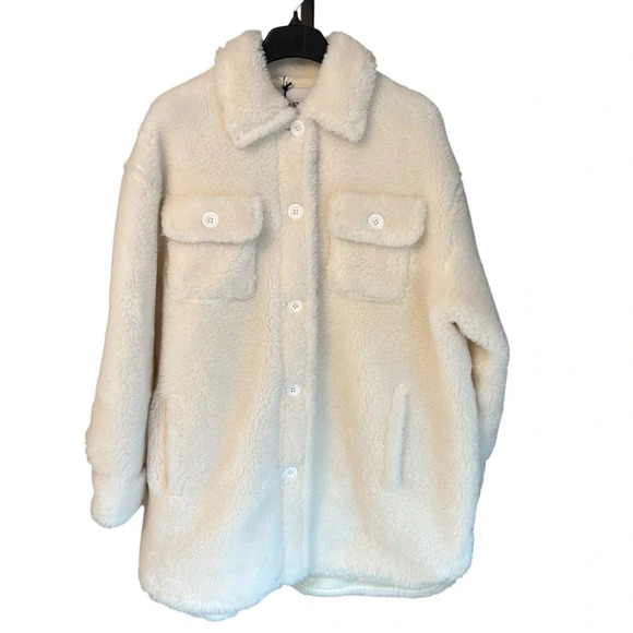 Stand Studio Sabi Faux Fur Teddy Jacket White 36 US 4 NWT Minimalist Luxury - Picture 1 of 5